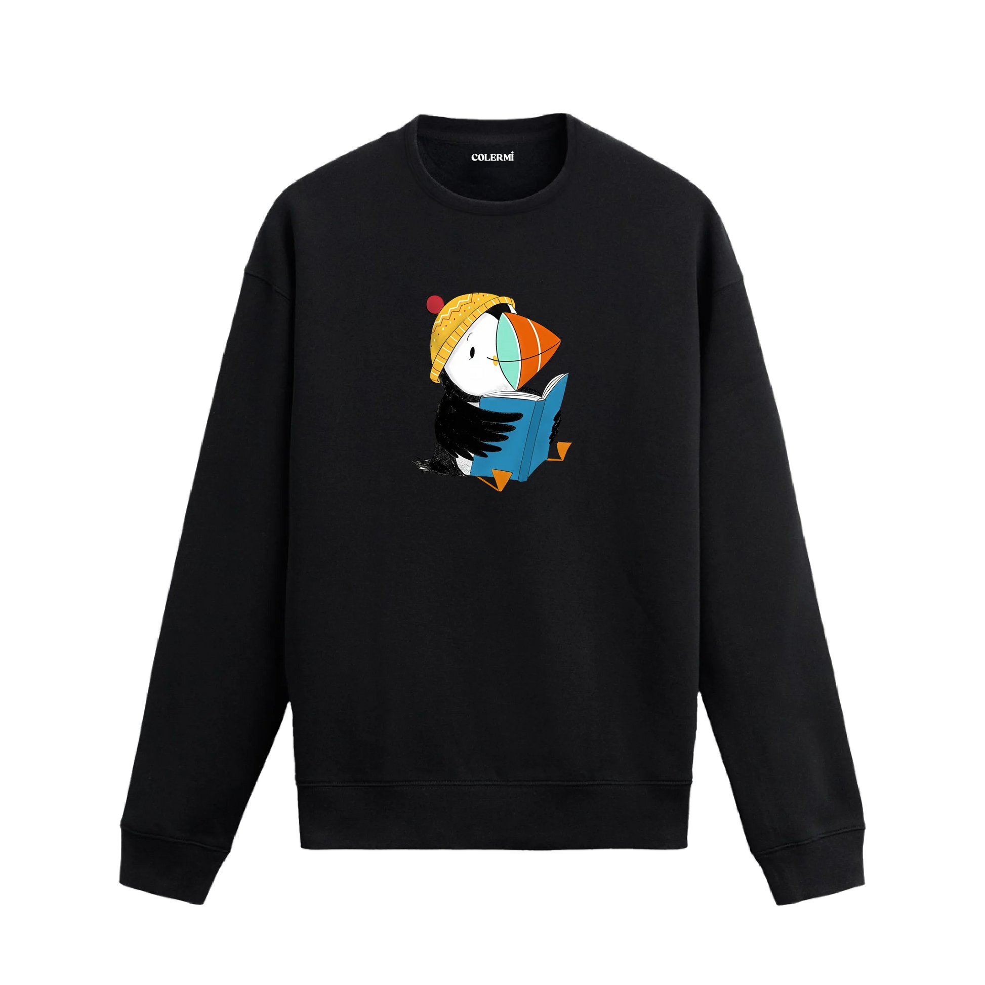 Kitap Okuyan Deniz Papağanı Tasarımlı Sweatshirt | Colermi