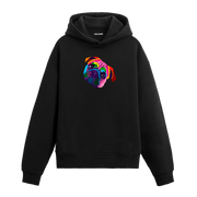 Renkli pug köpek baskılı siyah hoodie