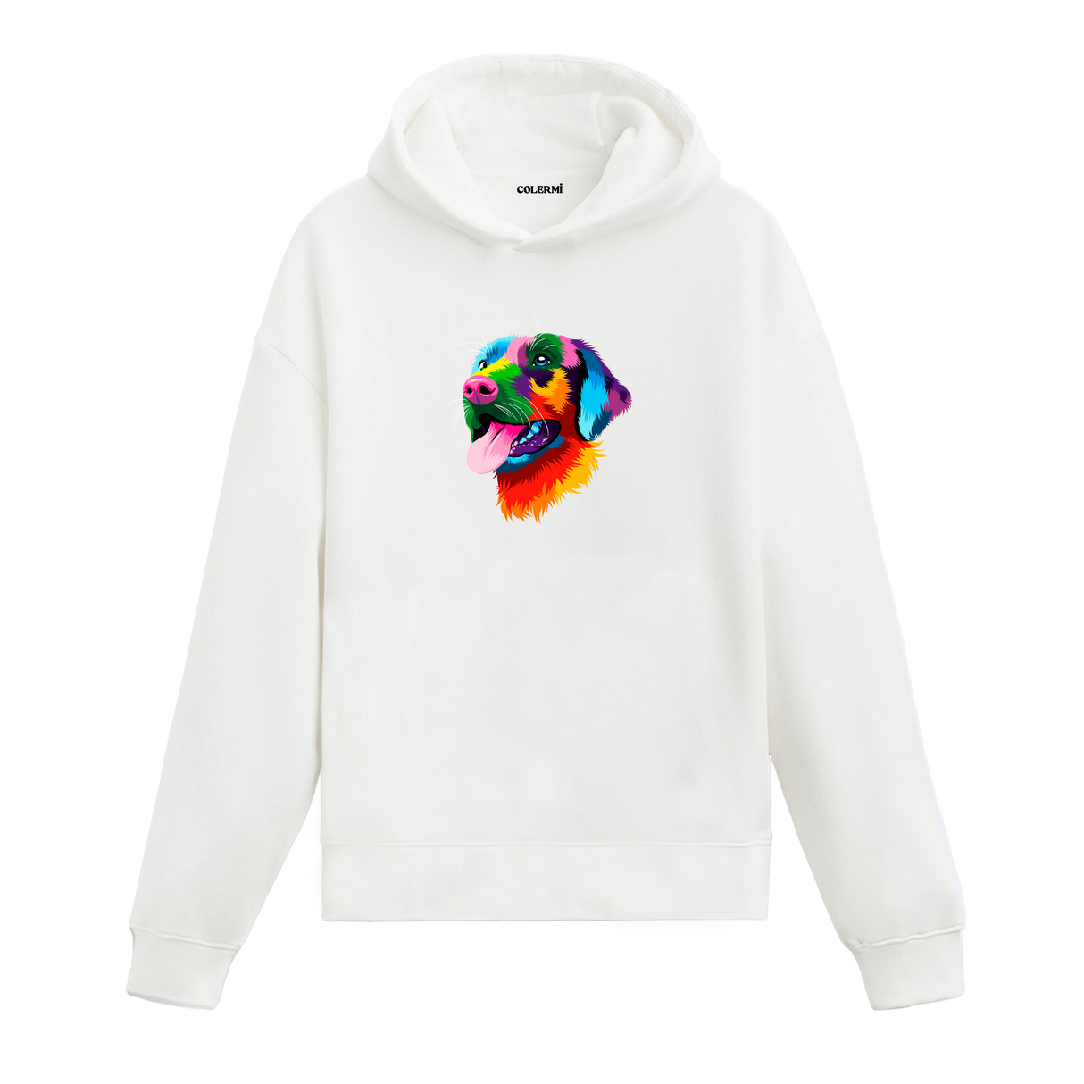 Renkli beagle baskılı beyaz Colermi hoodie