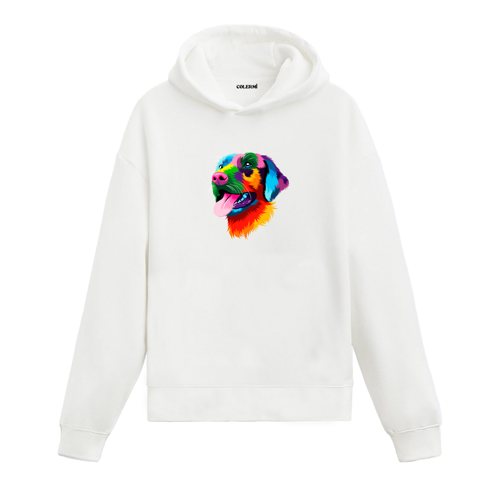Renkli beagle baskılı beyaz Colermi hoodie