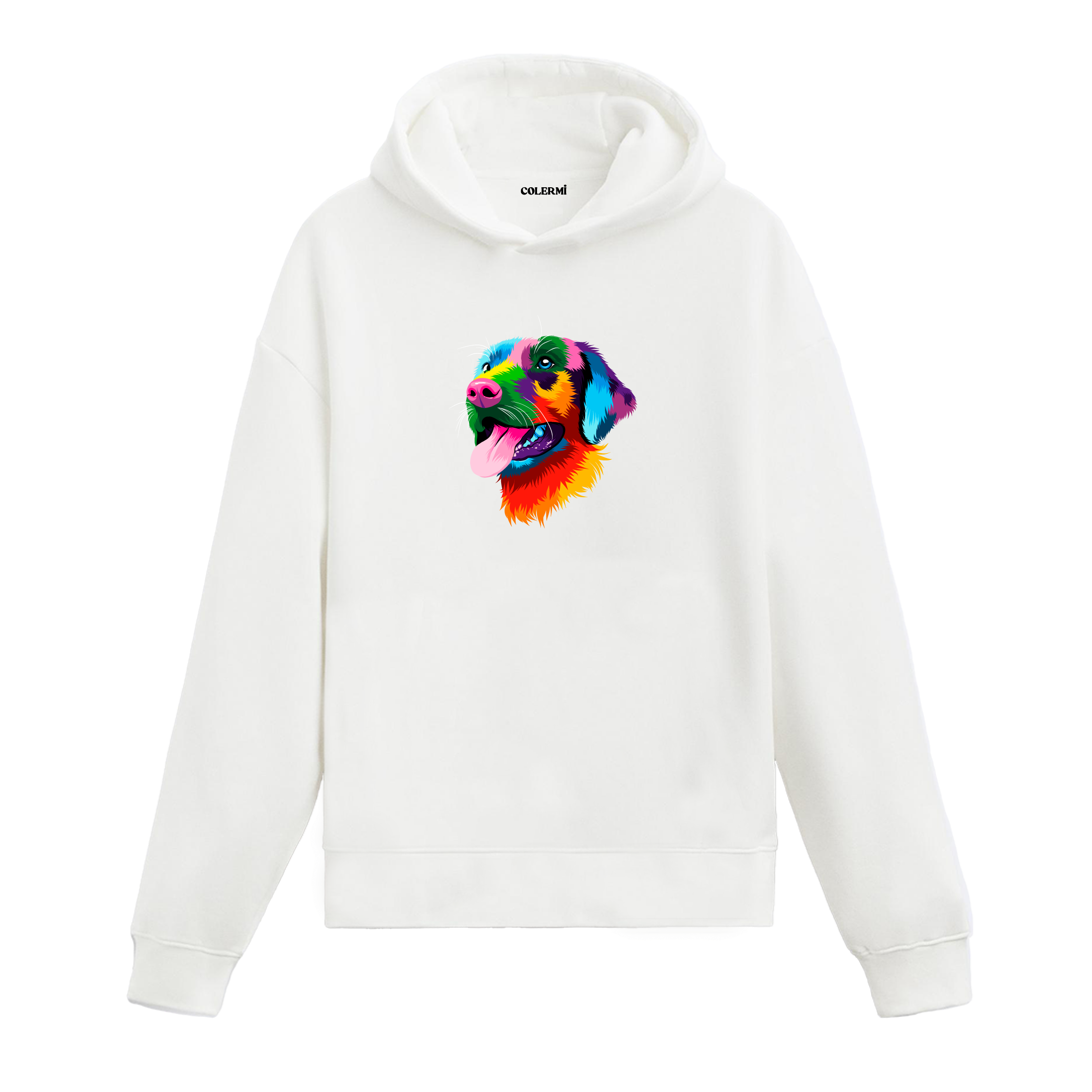 Renkli beagle baskılı beyaz Colermi hoodie