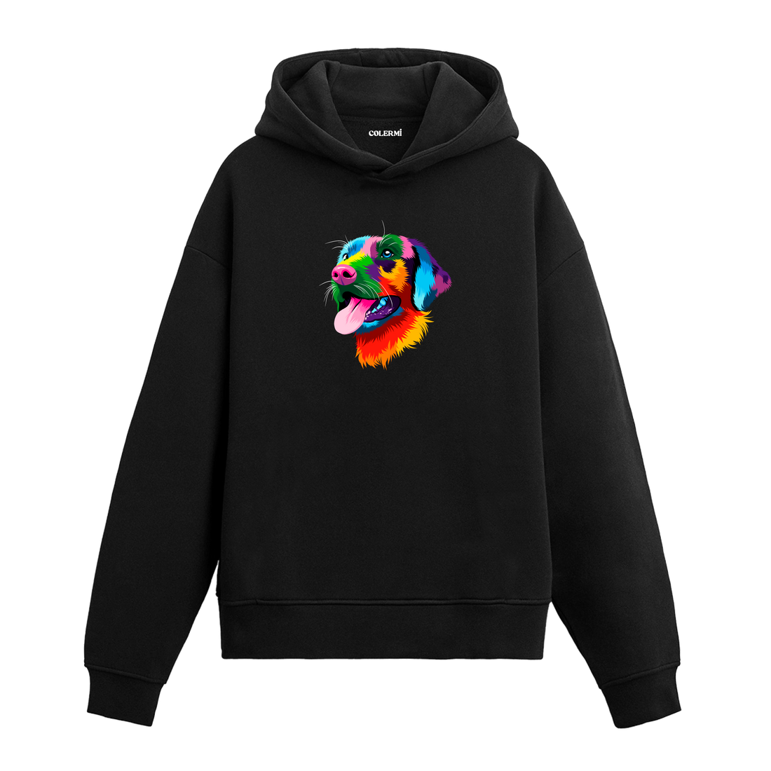 Renkli beagle baskılı siyah Colermi hoodie