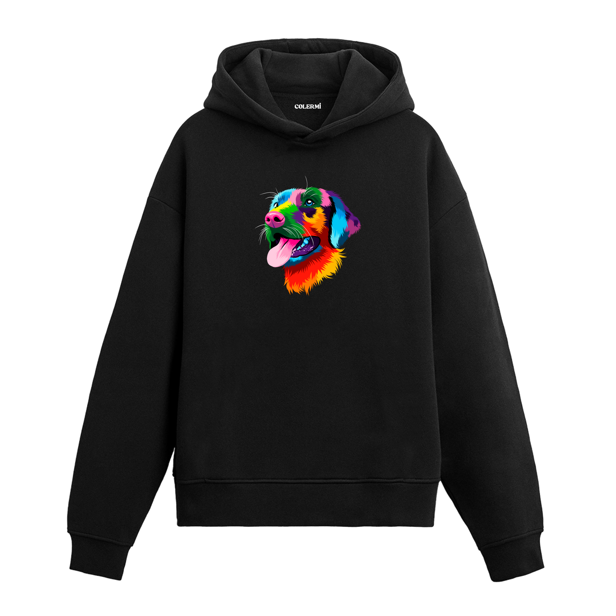 Renkli beagle baskılı siyah Colermi hoodie