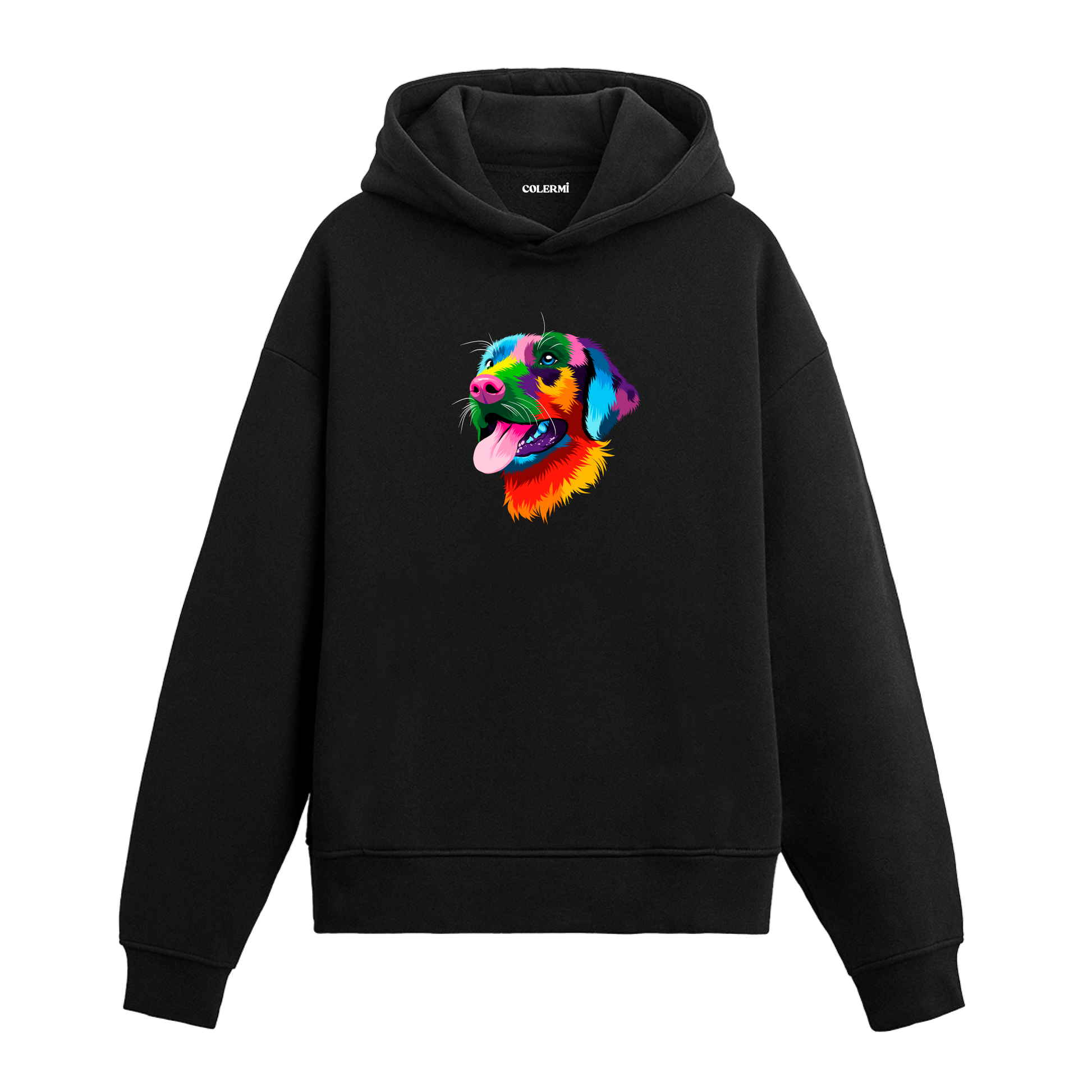 Renkli beagle baskılı siyah Colermi hoodie