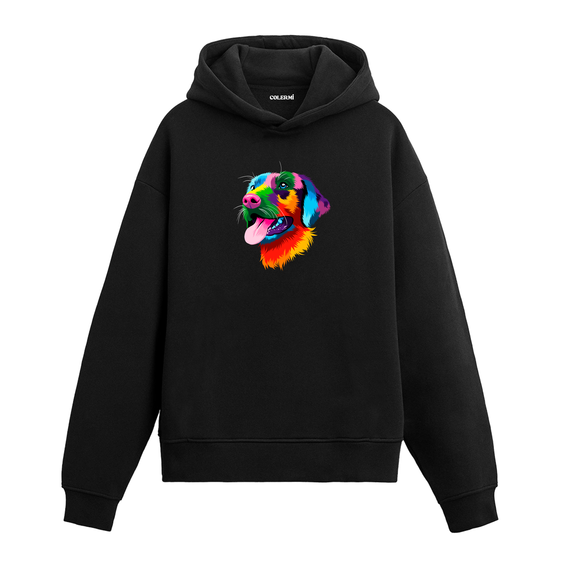 Renkli beagle baskılı siyah Colermi hoodie