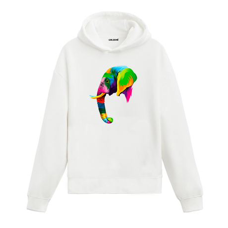 Renkli pop-art fil baskılı beyaz hoodie