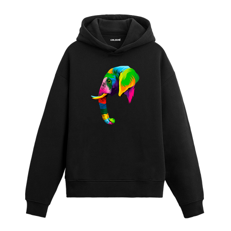 Renkli pop-art fil baskılı siyah hoodie