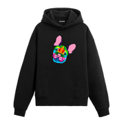 Renkli Fransız Bulldog baskılı siyah hoodie