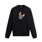 Siyah sweatshirt üzerinde renkli French Bulldog köpek baskısı