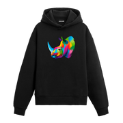 Renkli gergedan başı baskılı siyah Colermi hoodie