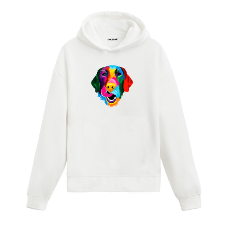 Renkli golden retriever baskılı beyaz Colermi hoodie