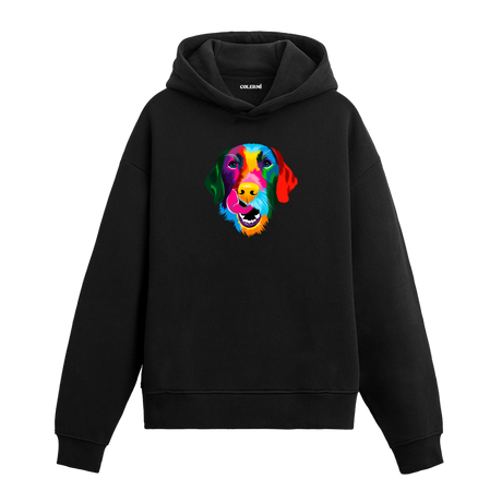 Renkli golden retriever baskılı siyah Colermi hoodie