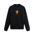 Renkli Highland Cow baskılı siyah sweatshirt – uzun tüylü İskoç ineği tasarımı