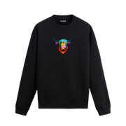 Renkli Highland Cow baskılı siyah sweatshirt – uzun tüylü İskoç ineği tasarımı