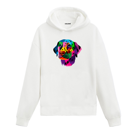 Renkli Labrador köpek baskılı beyaz hoodie