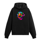 Renkli Labrador köpek baskılı siyah hoodie