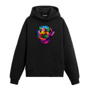 Renkli Labrador köpek baskılı siyah hoodie