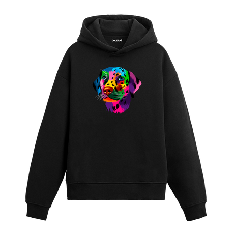 Renkli Labrador köpek baskılı siyah hoodie
