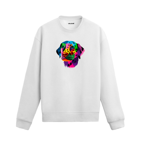 Siyah sweatshirt üzerinde renkli Labrador köpek baskısı