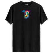 Siyah tişört üzerinde renkli Max Whippet köpek baskısı