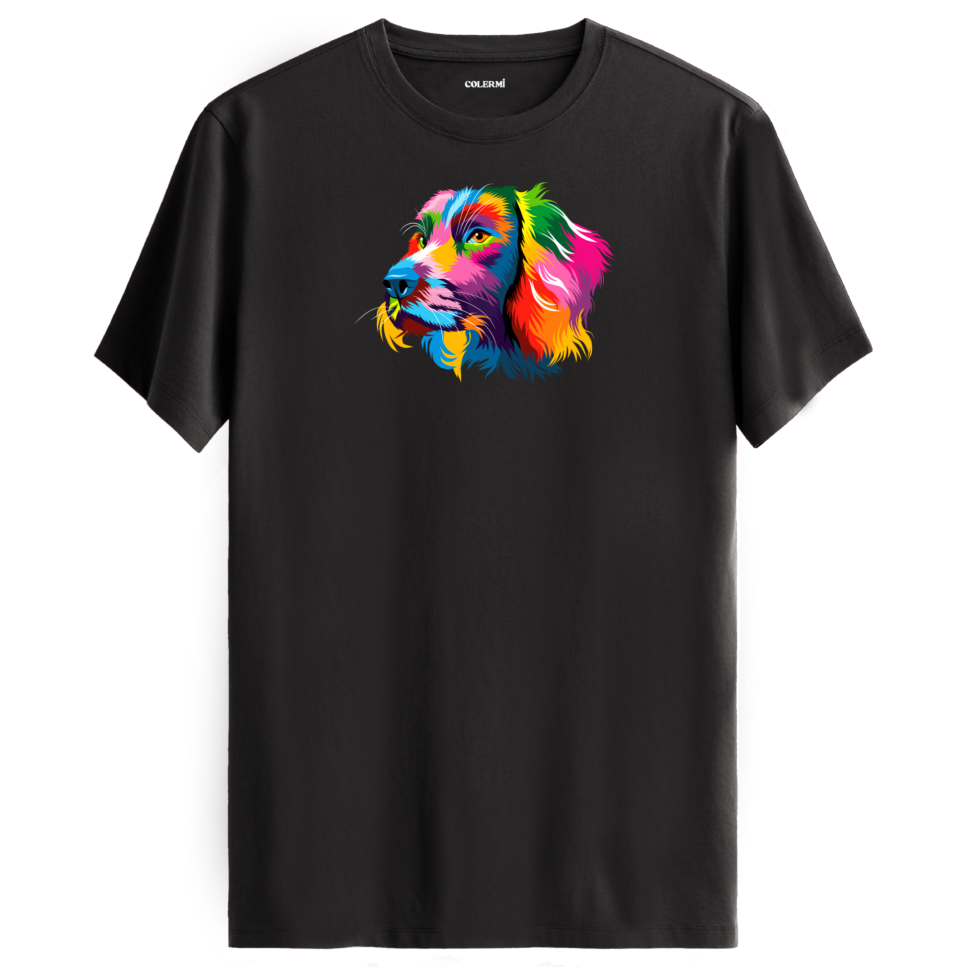 Antrasit tişört üzerinde renkli Milo Cocker Spaniel köpek baskısı