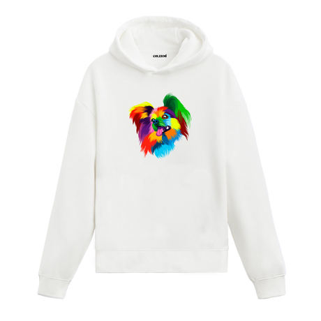 Renkli Papillon köpek baskılı beyaz hoodie