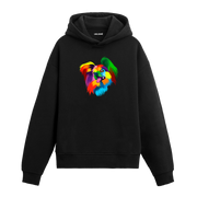 Renkli Papillon köpek baskılı siyah hoodie