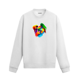 Siyah sweatshirt üzerinde renkli Pomeranian köpek baskısı