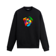 Siyah sweatshirt üzerinde renkli Pomeranian köpek baskısı
