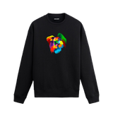 Siyah sweatshirt üzerinde renkli Pomeranian köpek baskısı