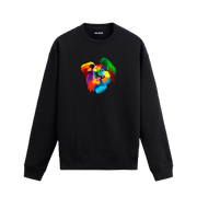 Siyah sweatshirt üzerinde renkli Pomeranian köpek baskısı
