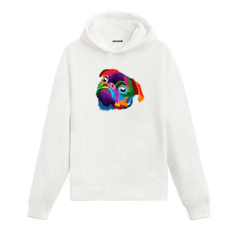 Renkli pug baskılı beyaz Colermi hoodie