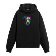 Renkli whippet baskılı siyah hoodie