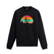 Gün batımı fonunda bisiklet sürücüsü tasarımlı siyah sweatshirt.