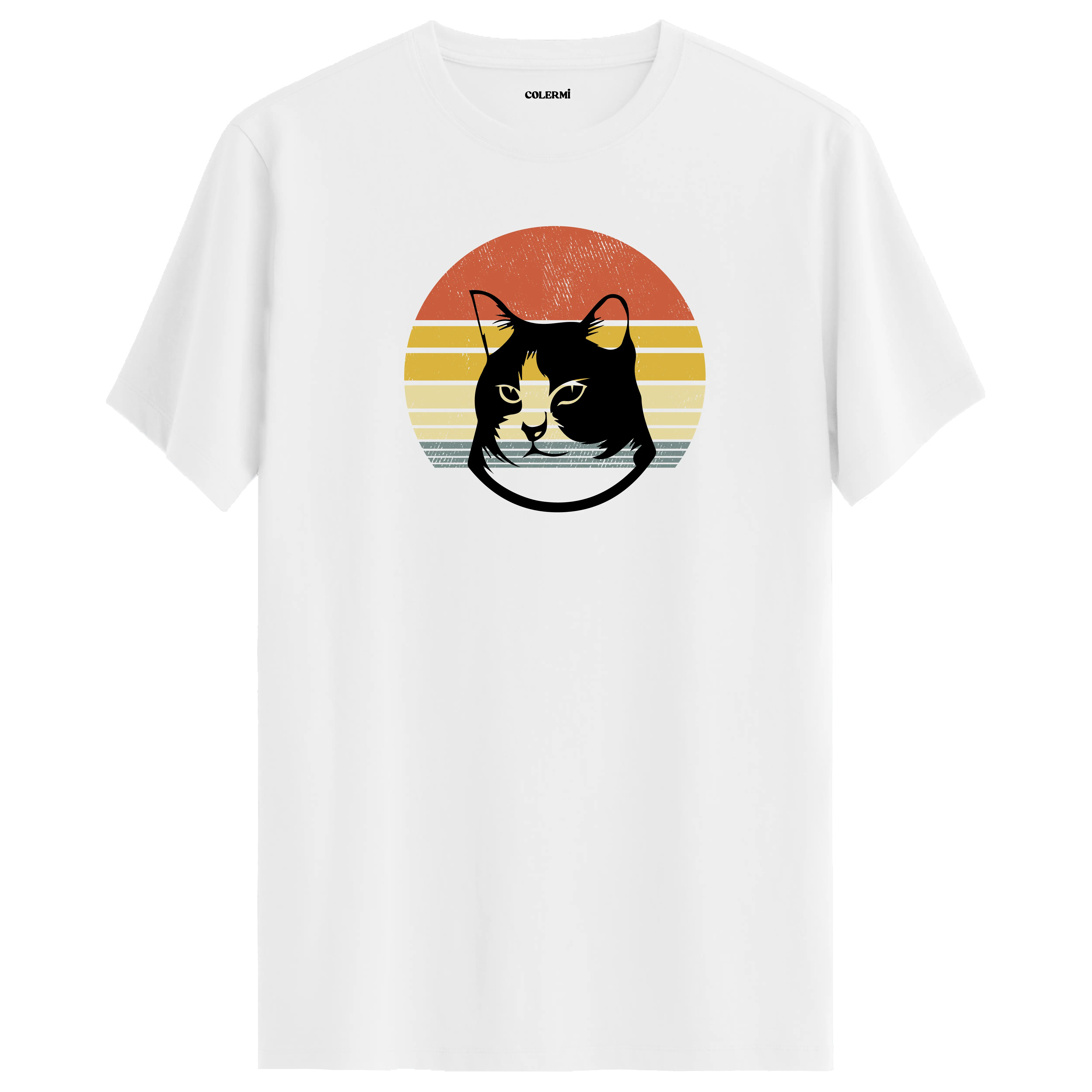 Retro gözlüklü kedi baskılı beyaz tişört, konforlu pamuk kumaşıyla günlük kullanım için ideal bir tercih olabilir.