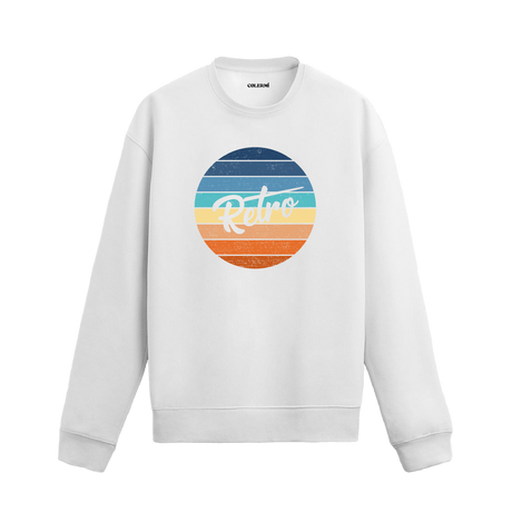 Gün batımı renklerinde retro yazılı baskılı sweatshirt.