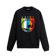 Retro hayat döngüsü baskılı, kafatası ve çember tasarımlı sweatshirt.