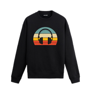 Retro tarz kulaklık baskılı sweatshirt, müzik temalı tasarım.