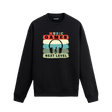 Retro müzik ve oyun temalı, kulaklık ve nota baskılı sweatshirt, “Yeni Seviye” yazılı.
