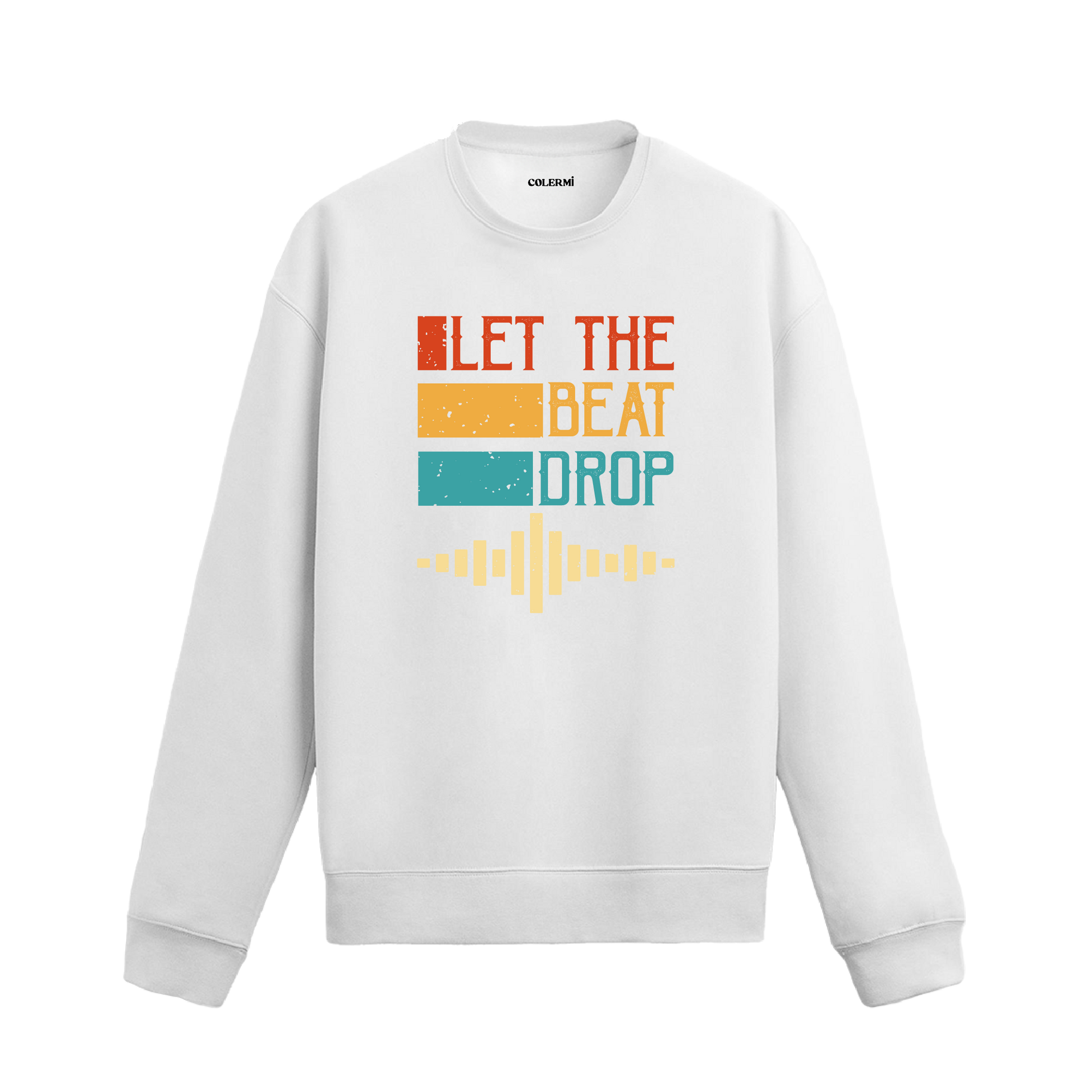 Ritmi Hisset yazısı ve ses dalgaları baskılı retro sweatshirt.