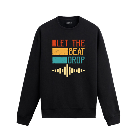 Ritmi Hisset yazısı ve ses dalgaları baskılı retro sweatshirt.
