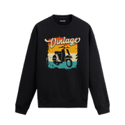 Retro scooter baskılı, vintage esintili sweatshirt.