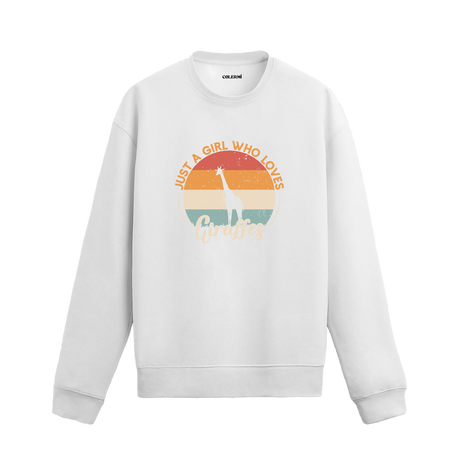 Siyah sweatshirt üzerinde retro güneş batışı fonunda zürafa baskısı