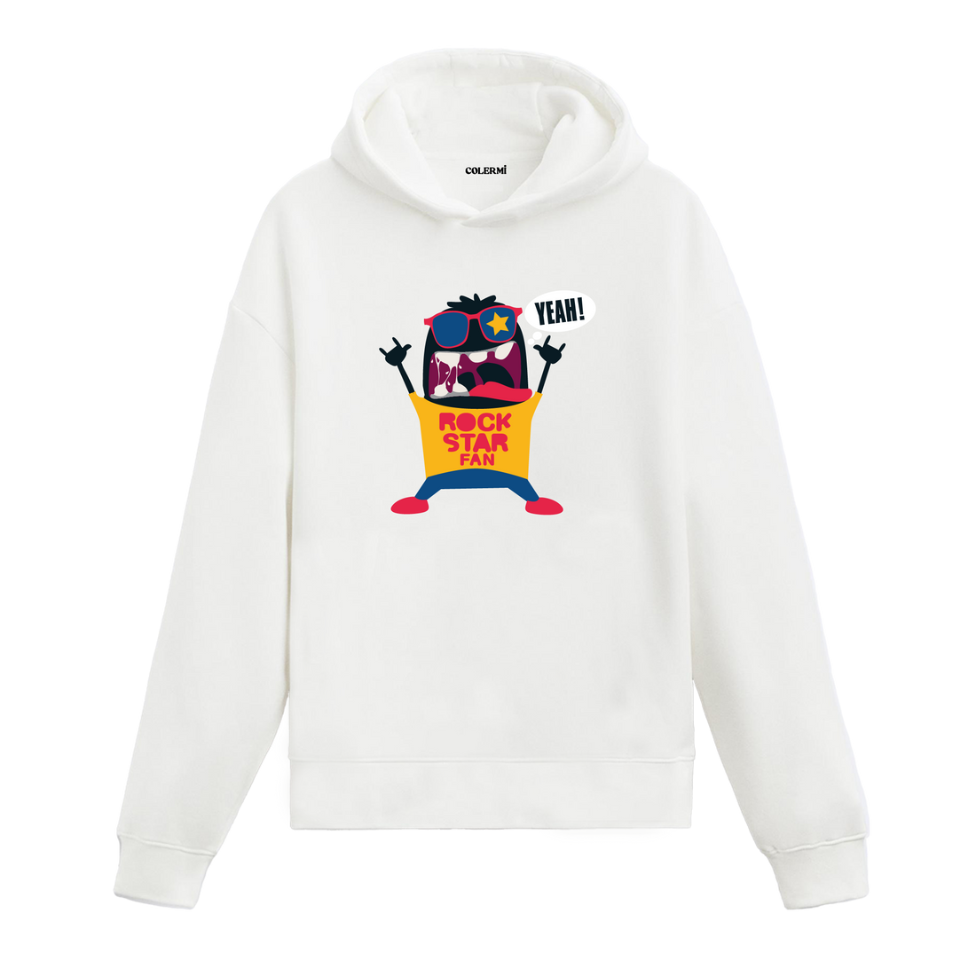 Rock yıldızı hayranı canavar baskılı hoodie – enerjik ve eğlenceli tasarım