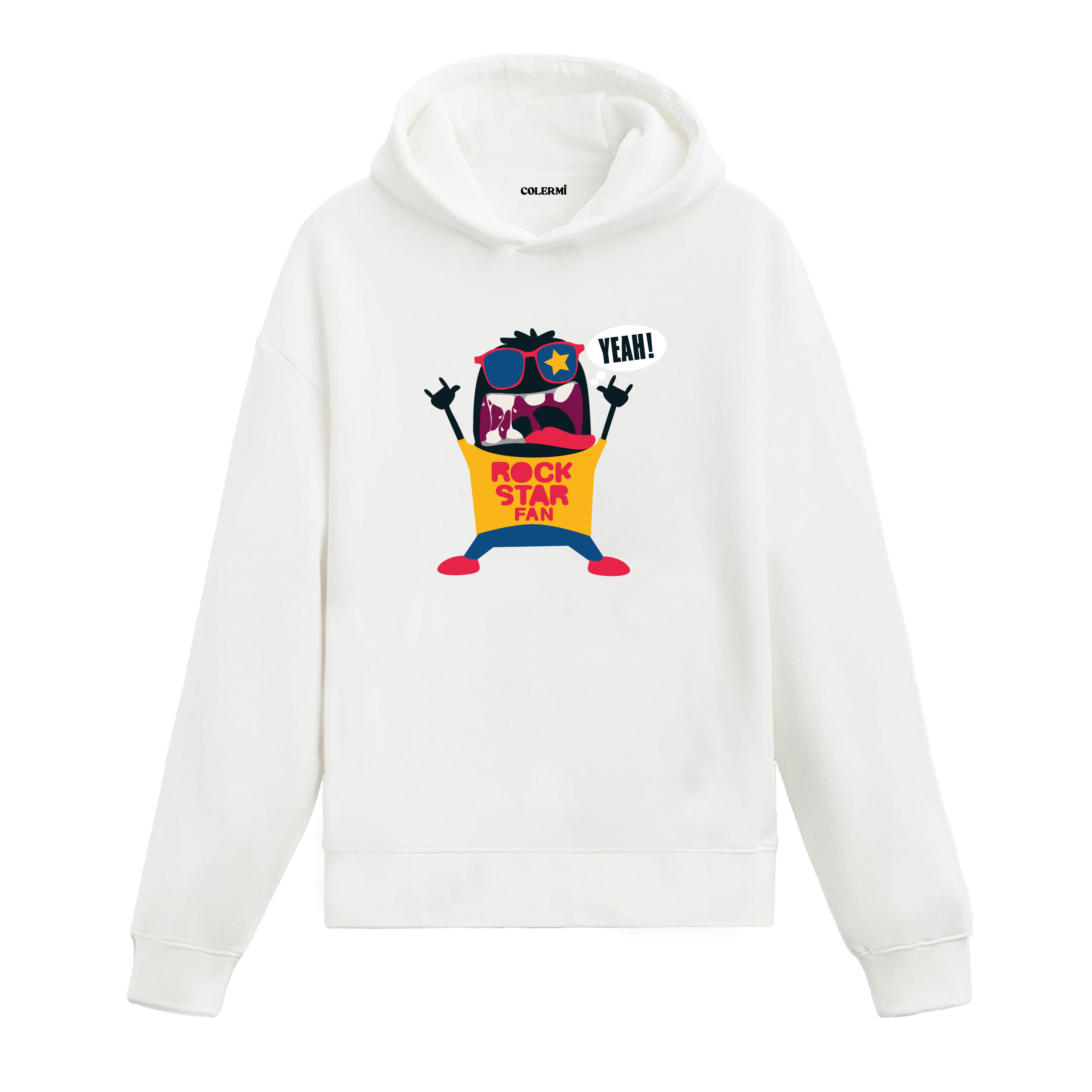 Rock yıldızı hayranı canavar baskılı hoodie – enerjik ve eğlenceli tasarım
