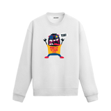Beyaz sweatshirt üzerinde rockstar karakter tasarımı
