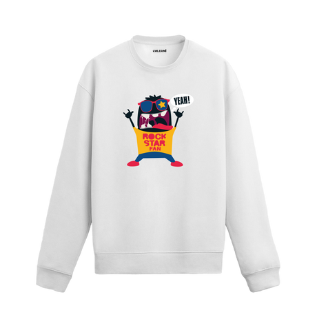 Beyaz sweatshirt üzerinde rockstar karakter tasarımı