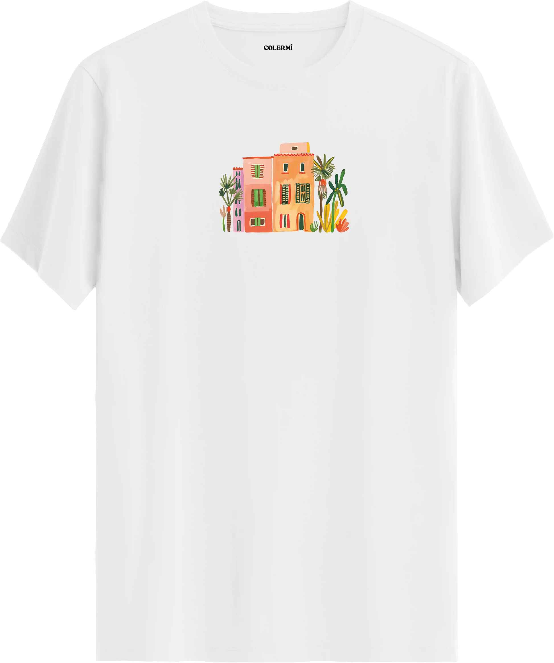 Sanatsal şehir illüstrasyonlu tişört estetik tasarım günlük kullanım