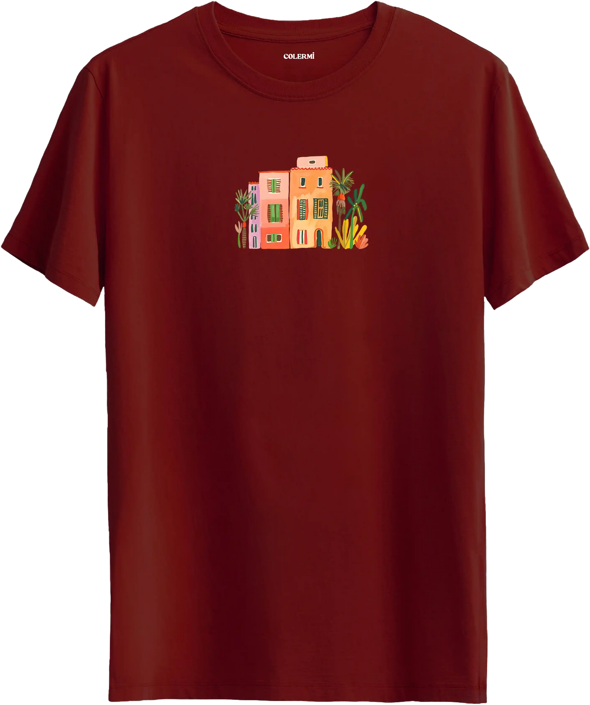 Sanatsal şehir illüstrasyonlu tişört estetik tasarım günlük kullanım