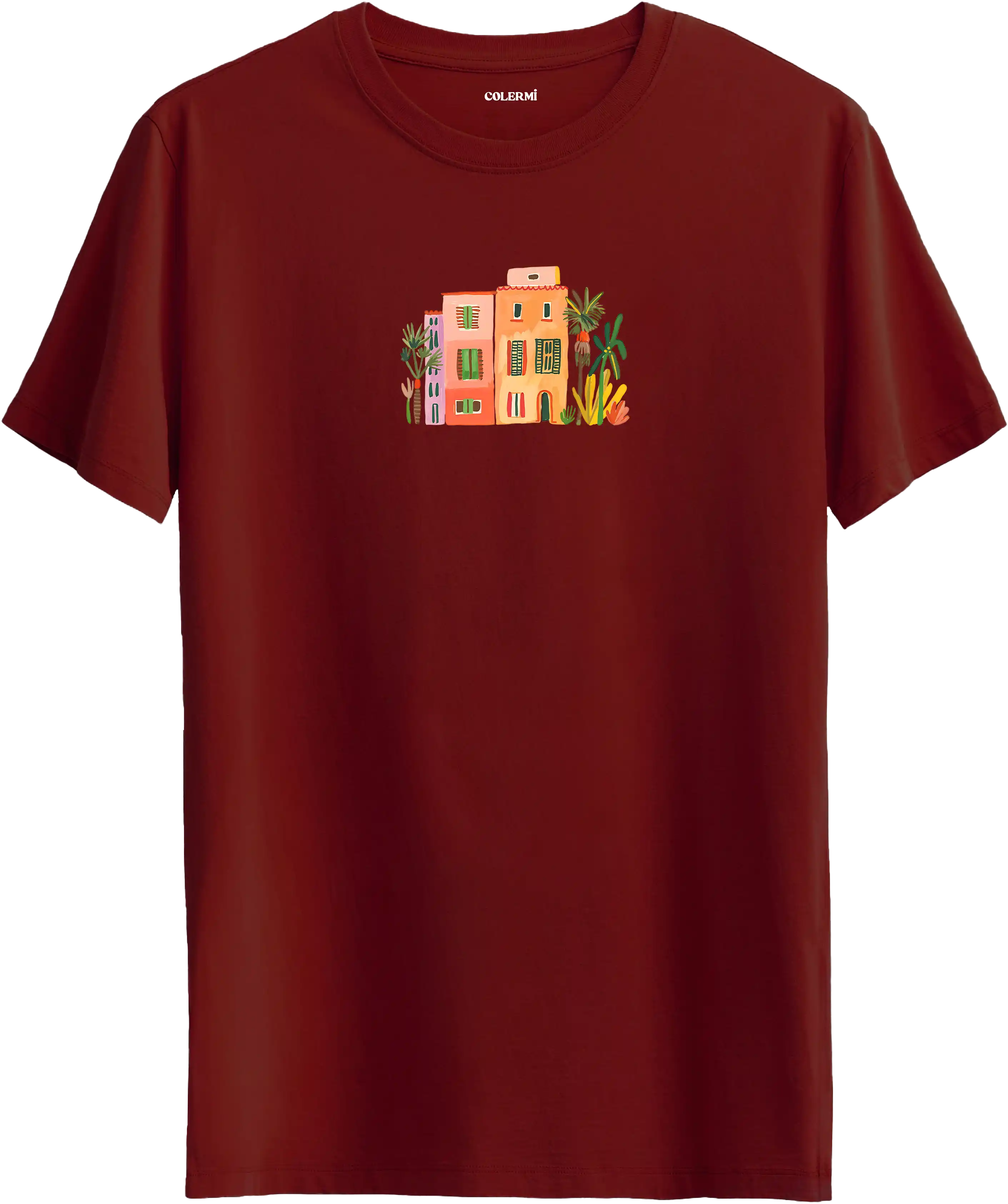 Sanatsal şehir illüstrasyonlu tişört estetik tasarım günlük kullanım